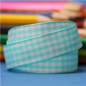 15mm Gingham Ribbon - Ocean Blue/White